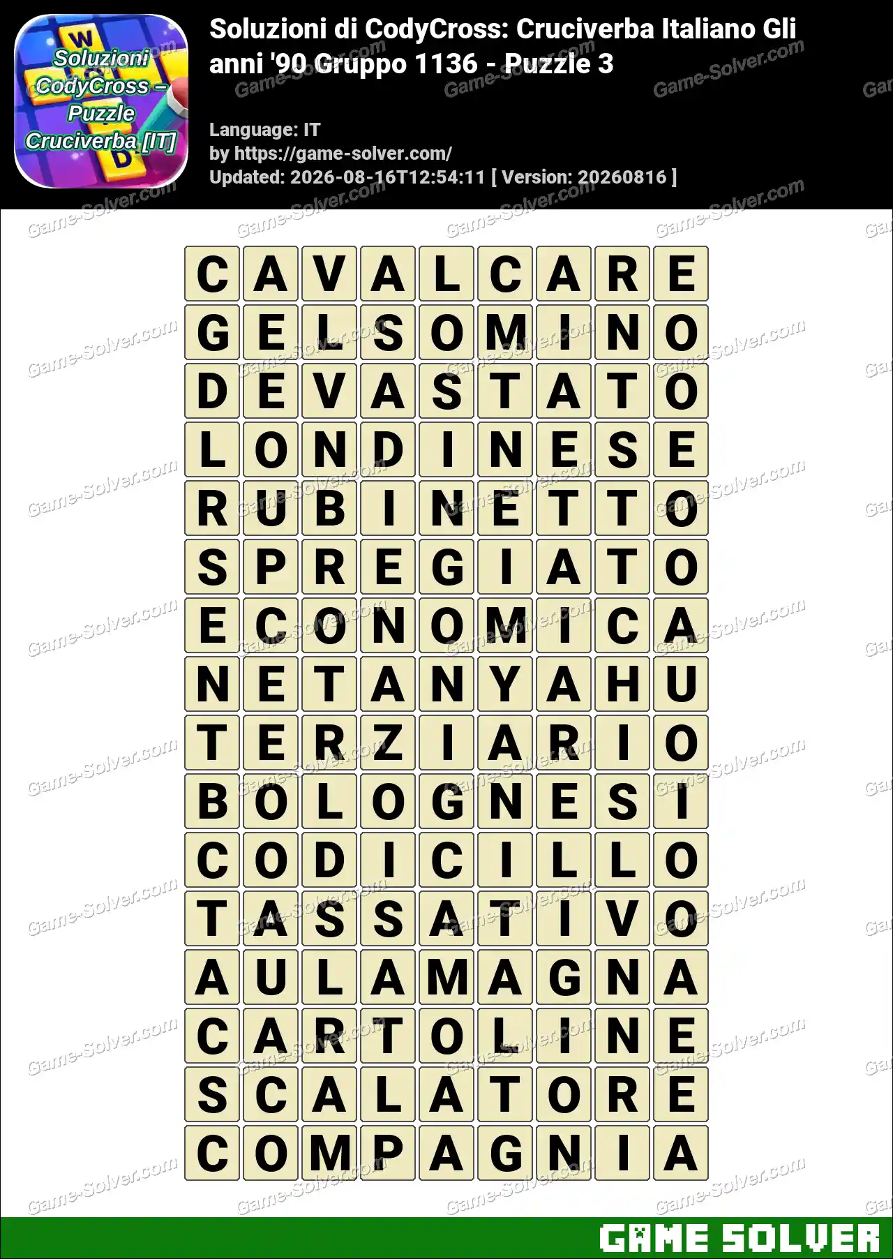 Soluzioni di CodyCross: Cruciverba Italiano Gli anni ’90 Gruppo 1136 – Puzzle 3